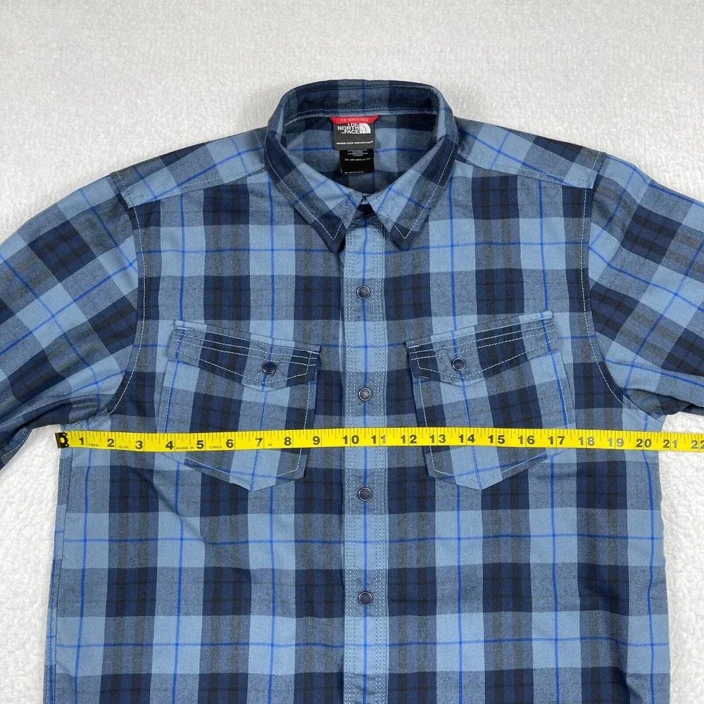 North Face Shirt Mens Small Blue Plaid‎ Snap Outdoors Camping Hiking Travel Work